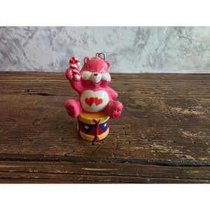 Vintage Care Bears Love-a-Lot Bear Christmas Ornament Pink Candy Cane Drum 80s